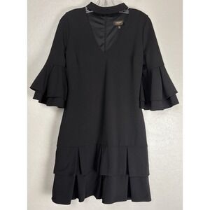 New Alexia Admor‎ Party Dress Shift Ruffles Stretch Long Sleeve Sz 6 Black 1972